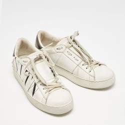Valentino White Leather Rockstud Low Top Sneakers Size 37
