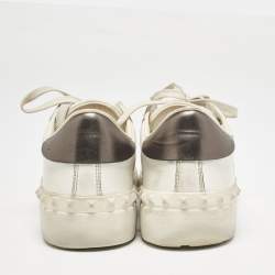 Valentino White Leather Rockstud Low Top Sneakers Size 37