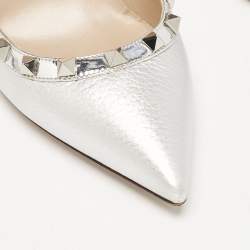 Valentino Silver Foil Leather Rockstud Pointed Toe Pumps Size 37.5