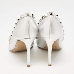 Valentino Silver Foil Leather Rockstud Pointed Toe Pumps Size 37.5