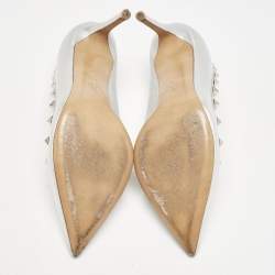 Valentino Silver Foil Leather Rockstud Pointed Toe Pumps Size 37.5