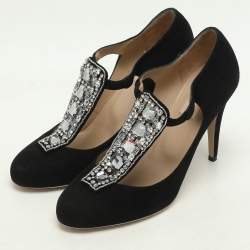 Valentino Black Suede Crystal Embellished Pumps Size 40