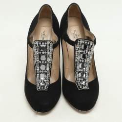 Valentino Black Suede Crystal Embellished Pumps Size 40