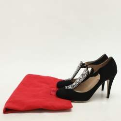 Valentino Black Suede Crystal Embellished Pumps Size 40