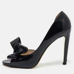 Valentino Black Patent Leather Bow D'orsay Pumps Size 38