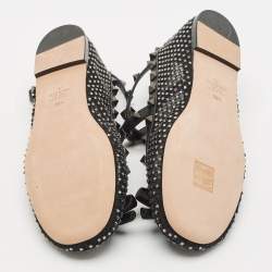مملوكة مسبقًا Valentino Black Mesh and Leather Rockstud Ballerina Flats Size 39.5