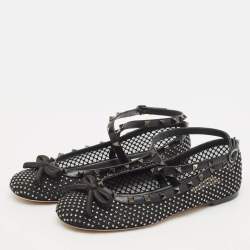 مملوكة مسبقًا Valentino Black Mesh and Leather Rockstud Ballerina Flats Size 39.5
