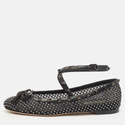 مملوكة مسبقًا Valentino Black Mesh and Leather Rockstud Ballerina Flats Size 39.5