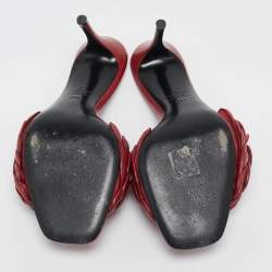 Pre Owned Valentino Red Leather Rose Atelier 03 Slide Sandals Size 36.5