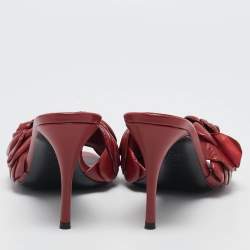 Pre Owned Valentino Red Leather Rose Atelier 03 Slide Sandals Size 36.5