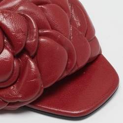 Pre Owned Valentino Red Leather Rose Atelier 03 Slide Sandals Size 36.5