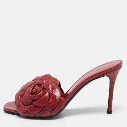 Pre Owned Valentino Red Leather Rose Atelier 03 Slide Sandals Size 36.5