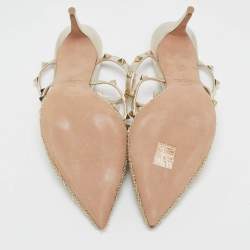 Valentino Gold Woven Lurex Fabric Rockstud Heel Mules Size 40.5