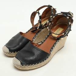 مملوكة مسبقًا صندل فالنتينو روكستد كعب روكي اسبادريل سير  كاحل جلد أسود مقاس 38