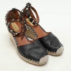 مملوكة مسبقًا صندل فالنتينو روكستد كعب روكي اسبادريل سير كاحل جلد أسود مقاس 38