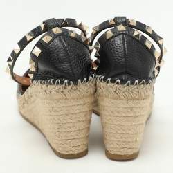 مملوكة مسبقًا صندل فالنتينو روكستد كعب روكي اسبادريل سير كاحل جلد أسود مقاس 38