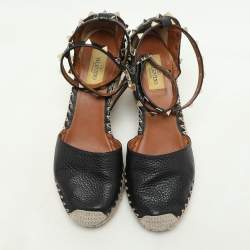 مملوكة مسبقًا صندل فالنتينو روكستد كعب روكي اسبادريل سير كاحل جلد أسود مقاس 38