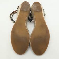 مملوكة مسبقًا صندل فالنتينو روكستد كعب روكي اسبادريل سير كاحل جلد أسود مقاس 38