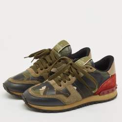 Valentino Multicolor Leather and Suede Rockrunner Low Top Sneakers Size 37