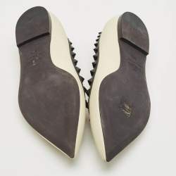 Pre Owned Valentino White/Black Leather Rockstud Ballet Flats Size 36.5
