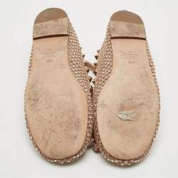 مملوكة مسبقًا Valentino Beige Mesh and Satin Crystal Embellished Rockstud Ballet Flats Size 39.5