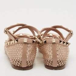 مملوكة مسبقًا Valentino Beige Mesh and Satin Crystal Embellished Rockstud Ballet Flats Size 39.5