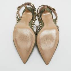 Pre Owned Valentino Olive Green Suede and Leather Rockstud Caged Pumps Size 40