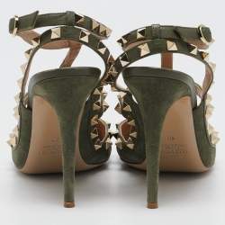 Pre Owned Valentino Olive Green Suede and Leather Rockstud Caged Pumps Size 40