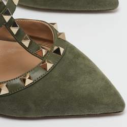 Pre Owned Valentino Olive Green Suede and Leather Rockstud Caged Pumps Size 40