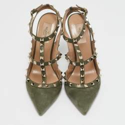 Pre Owned Valentino Olive Green Suede and Leather Rockstud Caged Pumps Size 40