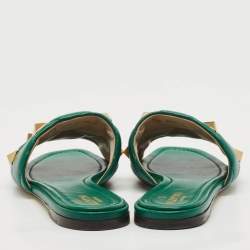 Pre Owned Valentino Green Quilted Leather Roman Stud Flat Slides Size 40