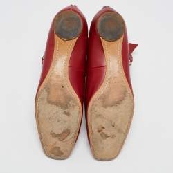 Valentino Red Leather Ankle Strap Ballet Flats Size 40