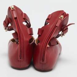 Valentino Red Leather Ankle Strap Ballet Flats Size 40