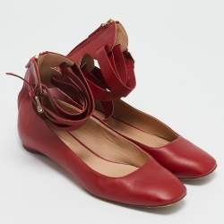 Valentino Red Leather Ankle Strap Ballet Flats Size 40