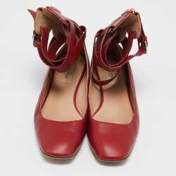 Valentino Red Leather Ankle Strap Ballet Flats Size 40