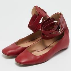 Valentino Red Leather Ankle Strap Ballet Flats Size 40