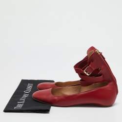 Valentino Red Leather Ankle Strap Ballet Flats Size 40