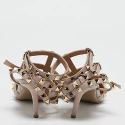 Valentino Beige/Pink Patent Leather and Leather Rockstud Ankle Strap Pumps Size 39.5