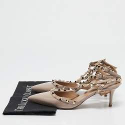 Valentino Beige/Pink Patent Leather and Leather Rockstud Ankle Strap Pumps Size 39.5
