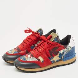Valentino Two Tone Suede and Leather Camustars Rockrunner Sneakers Size 37.5