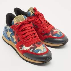 Valentino Two Tone Suede and Leather Camustars Rockrunner Sneakers Size 37.5