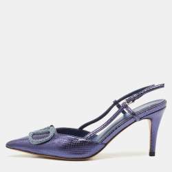 Pre Owned Valentino Blue Snakeskin Embossed Leather VLogo Slingback  Pumps Size 37
