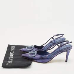 Pre Owned Valentino Blue Snakeskin Embossed Leather VLogo Slingback  Pumps Size 37