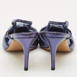 Pre Owned Valentino Blue Snakeskin Embossed Leather VLogo Slingback  Pumps Size 37