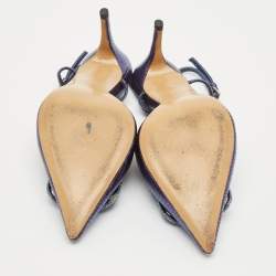 Pre Owned Valentino Blue Snakeskin Embossed Leather VLogo Slingback  Pumps Size 37