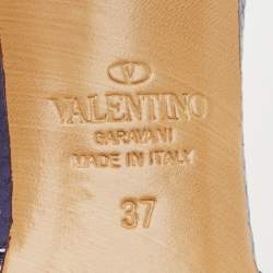 Pre Owned Valentino Blue Snakeskin Embossed Leather VLogo Slingback  Pumps Size 37