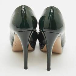 Pre Owned Valentino Green Patent Leather Knotted Bow Peep Toe Pumps Size 39.5