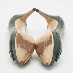 Pre Owned Valentino Green Patent Leather Knotted Bow Peep Toe Pumps Size 39.5