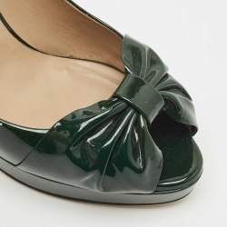 Pre Owned Valentino Green Patent Leather Knotted Bow Peep Toe Pumps Size 39.5