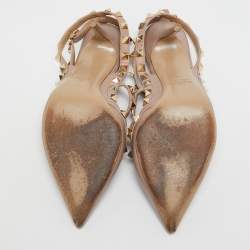 Pre Owned Valentino Beige Leather Rockstud Ankle Strap Pumps Size 37